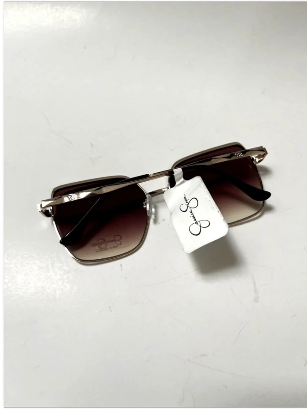 New Jessica Simpson Square Oversized Sunglasses Gold Gradient Brown